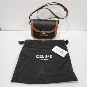 Authentic CELINE Canvas Calfskin Triomphe Teen Besace in Tan Shoulder Bag